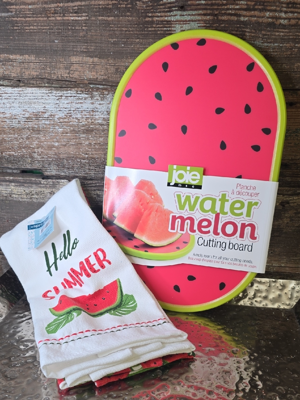 Joie Pink Watermelon Cutting Board W/ Set Of Watermelon Kitchen Towels, NWT